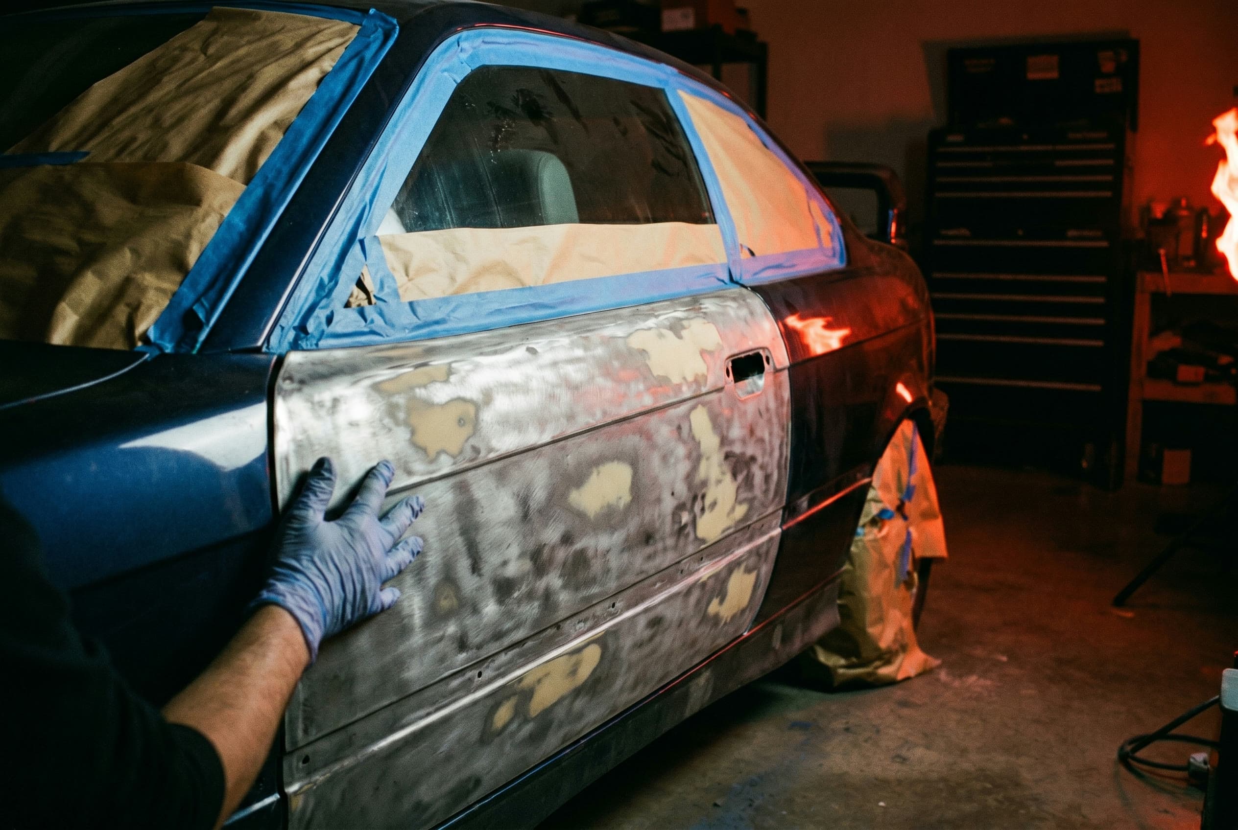 Bare — We strip the panel back, assess every imperfection and mask 